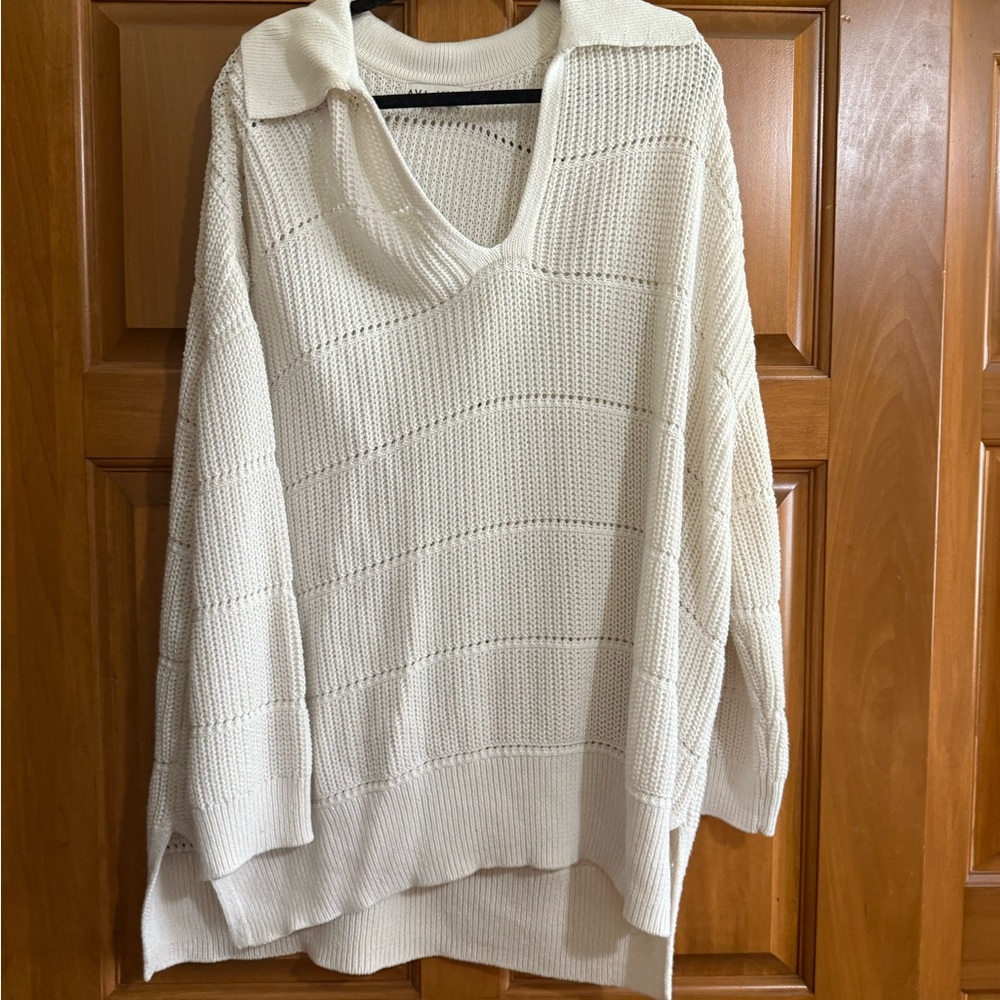 Ava & Viv Cream V-Neck Sweater. PTP 32. Very oversized open knit. Never worn.